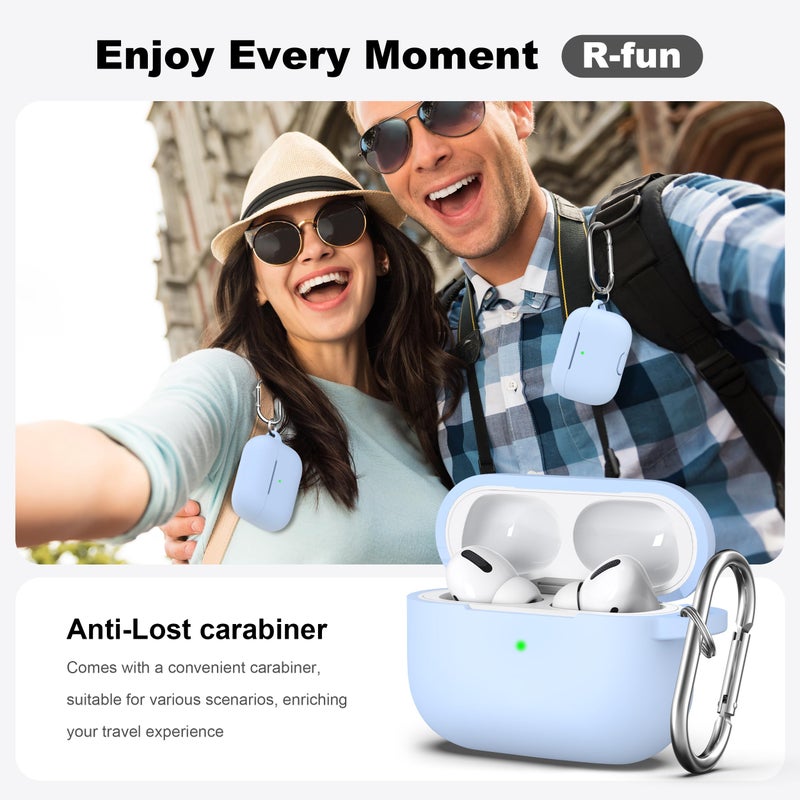 R-fun for AirPods Pro 2nd/1st Generation Case with Cleaner Kit,Soft Silicone Protective Case Cover for Apple AirPod Pro 2/1 for Women Men,AirPods Pro Case Accessories with Keychain,Sky Blue - Image 2